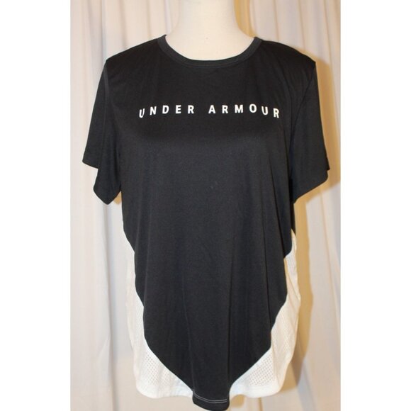 NWT Under Armour Womens XL HeatGear Mesh Panel Short Sleeve Loose T-Shirt Black - Picture 4 of 7